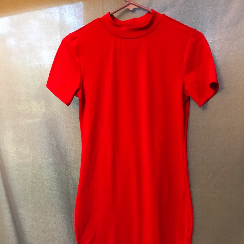 Red mid size fitted dress.